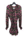 Misa Size XS Black Green Pink Polyester Floral Ruffle Neckline Long Sleeve Dress Black Green Pink / XS