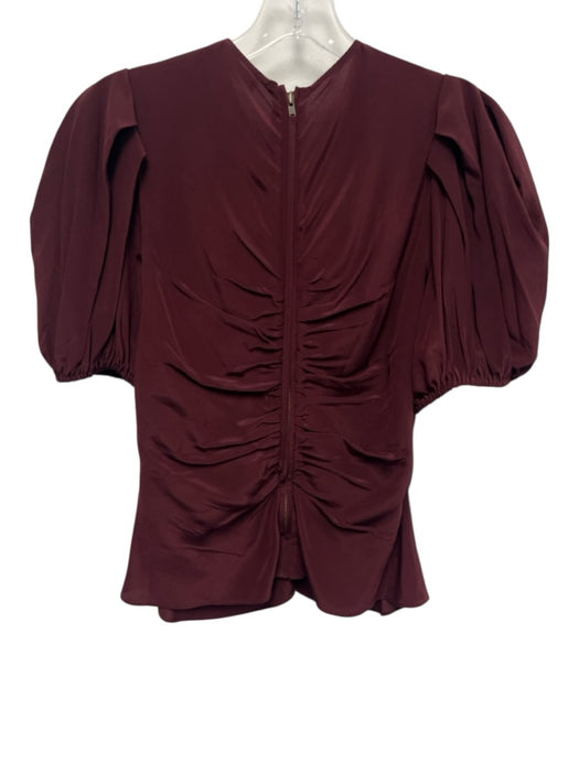 Ulla Johnson Size 6 Burgundy Red Silk Short Puff Sleeve Ruched Front Top Burgundy Red / 6
