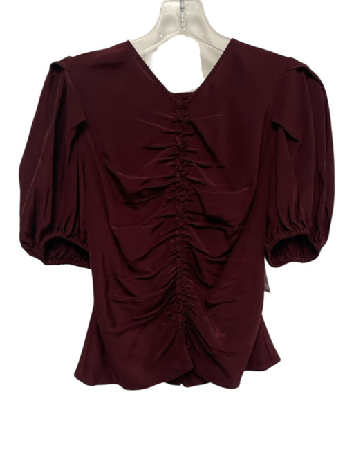 Ulla Johnson Size 6 Burgundy Red Silk Short Puff Sleeve Ruched Front Top Burgundy Red / 6
