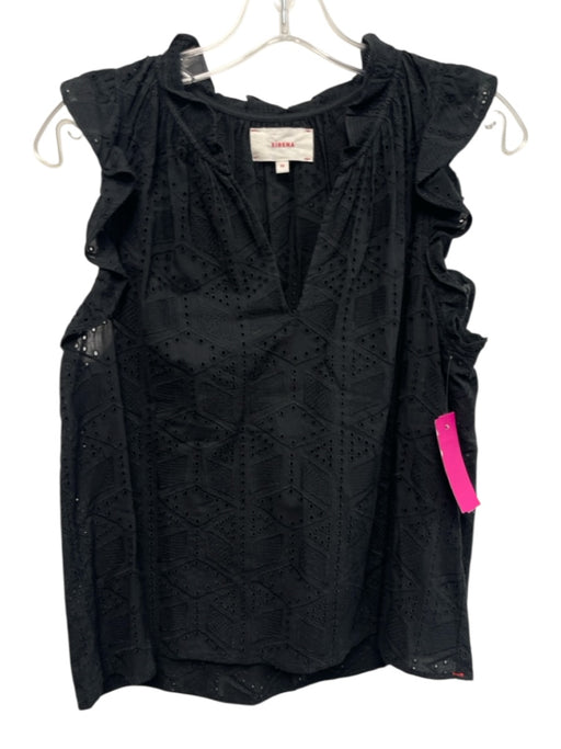 XiRENA Size XS Black Cotton Sleeveless Eyelet Ruffle Mock Neck Top Black / XS