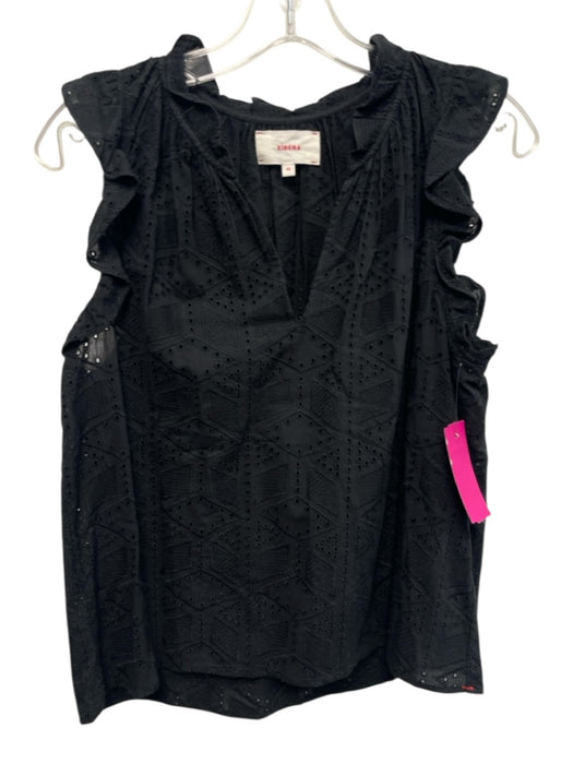 XiRENA Size XS Black Cotton Sleeveless Eyelet Ruffle Mock Neck Top Black / XS