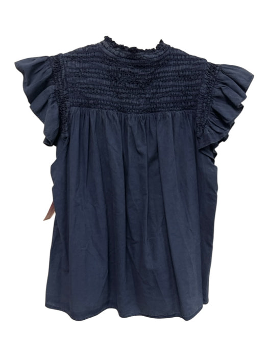 Sea New York Size XS Blue Cotton Ruffle Cap Sleeve Smocked Detail Split Neck Top Blue / XS