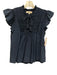 Sea New York Size XS Blue Cotton Ruffle Cap Sleeve Smocked Detail Split Neck Top Blue / XS