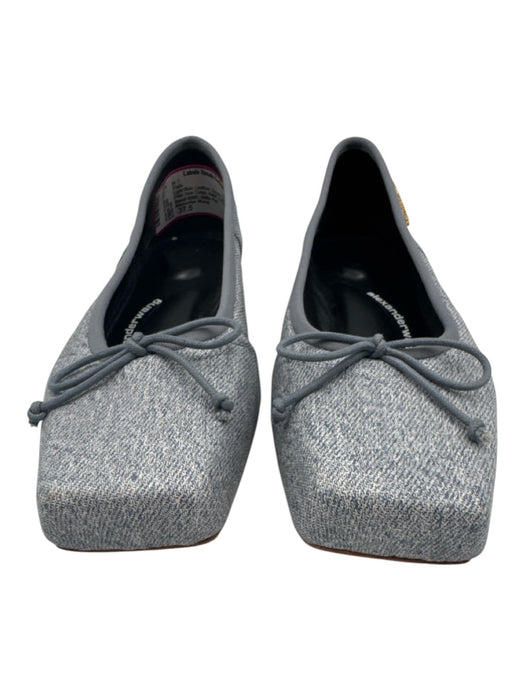 Alexander Wang Shoe Size 37.5 Light Blue Leather Square Toe Denim Print Flats Light Blue / 37.5