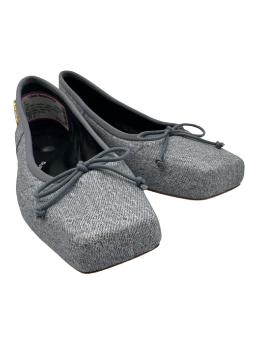 Alexander Wang Shoe Size 37.5 Light Blue Leather Square Toe Denim Print Flats Light Blue / 37.5