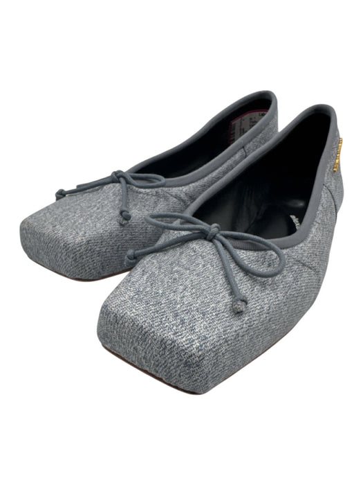 Alexander Wang Shoe Size 37.5 Light Blue Leather Square Toe Denim Print Flats Light Blue / 37.5