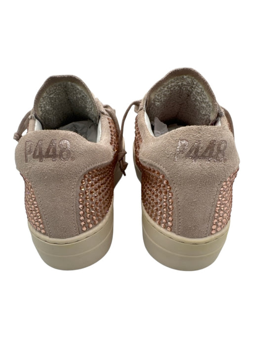 P448 Shoe Size 38 Rose Gold Suede Rhinestone Lace Up Platform Sneakers Rose Gold / 38