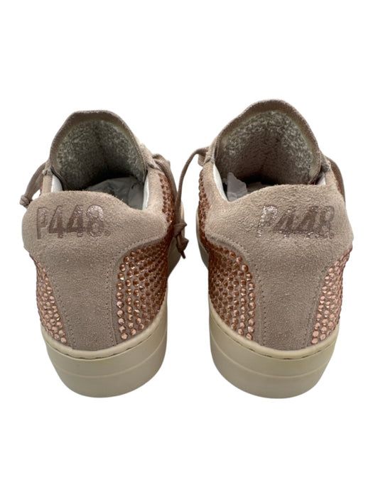 P448 Shoe Size 38 Rose Gold Suede Rhinestone Lace Up Platform Sneakers Rose Gold / 38