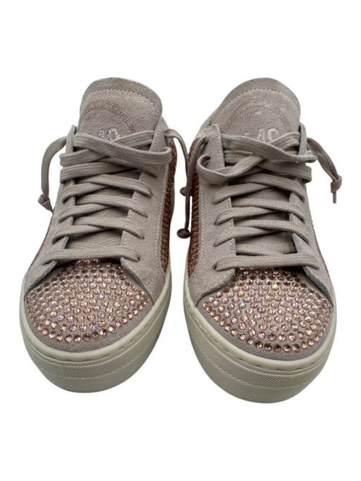 P448 Shoe Size 38 Rose Gold Suede Rhinestone Lace Up Platform Sneakers Rose Gold / 38