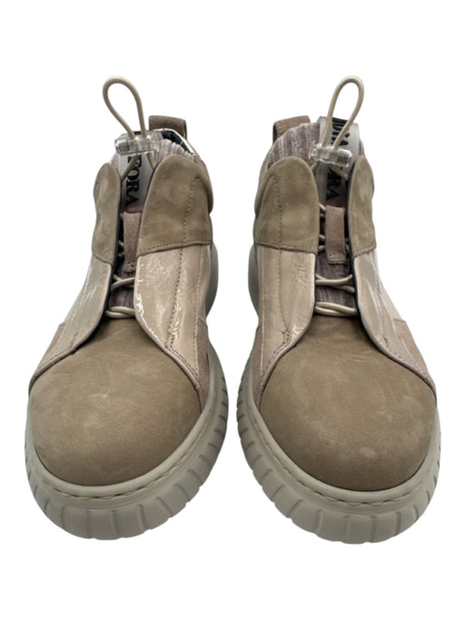 Andia Fora Shoe Size 37 Beige Nubuck Elastic Laces Color Block Platform Sneakers Beige / 37