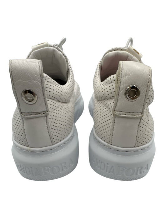 Andia Fora Shoe Size 36 Beige & White Leather Elastic Laces Perforated Sneakers Beige & White / 36