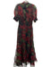 Alice + Olivia Size 2 Red, Green & Black Silk Chiffon Overlay Floral Dress Red, Green & Black / 2