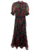 Alice + Olivia Size 2 Red, Green & Black Silk Chiffon Overlay Floral Dress Red, Green & Black / 2