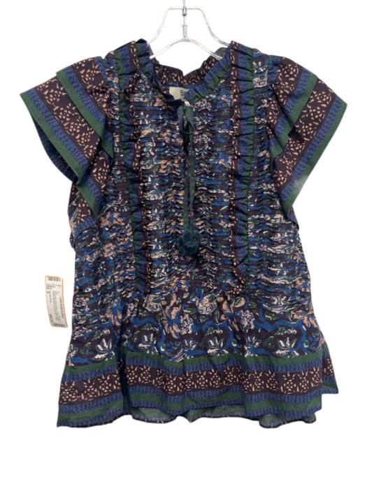 Sea New York Size S Burgundy, Green & Blue Cotton Short Sleeve Abstract Top Burgundy, Green & Blue / S