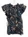 Ulla Johnson Size 2 Teal Blue, Tan & Multi Cotton Blend Ruffle Short Sleeve Top Teal Blue, Tan & Multi / 2