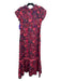 La Plage Size XS Navy, Pink & Red Cotton Short Sleeve V Neck Side Zip Maxi Dress Navy, Pink & Red / XS