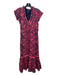 La Plage Size XS Navy, Pink & Red Cotton Short Sleeve V Neck Side Zip Maxi Dress Navy, Pink & Red / XS