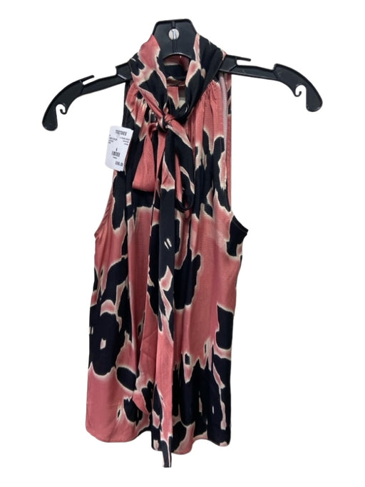 Tanya Taylor Size 4 Pink Black White Viscose Abstract Floral Sleeveless Top Pink Black White / 4