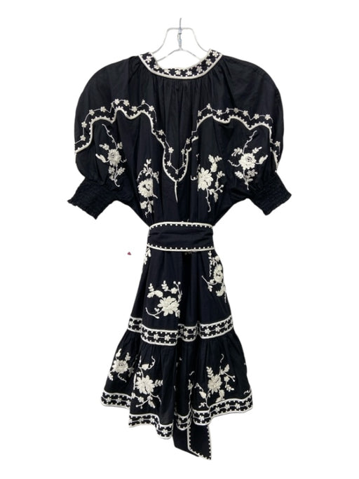 Scarlett Poppies Size XS Black & White Cotton Floral Embroidered Tiered Dress Black & White / XS