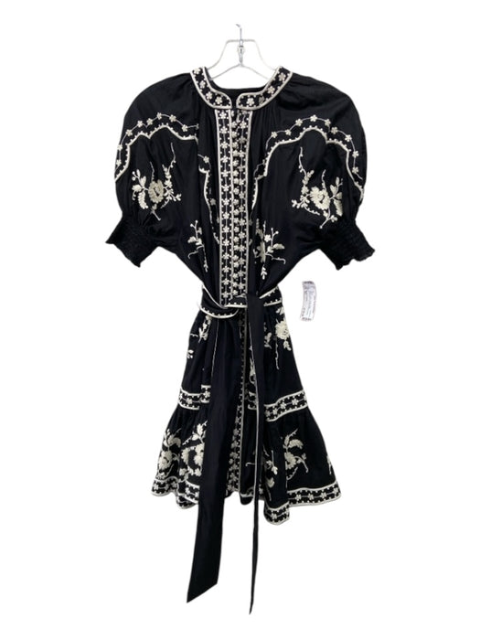 Scarlett Poppies Size XS Black & White Cotton Floral Embroidered Tiered Dress Black & White / XS