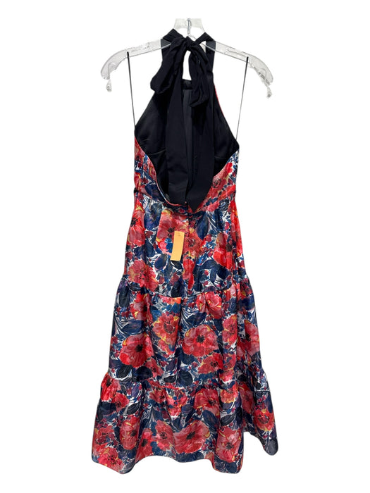 Milly Size 2 Red, Blue & Black Polyester Blend Halter Tie Neck Floral Dress Red, Blue & Black / 2