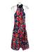 Milly Size 2 Red, Blue & Black Polyester Blend Halter Tie Neck Floral Dress Red, Blue & Black / 2