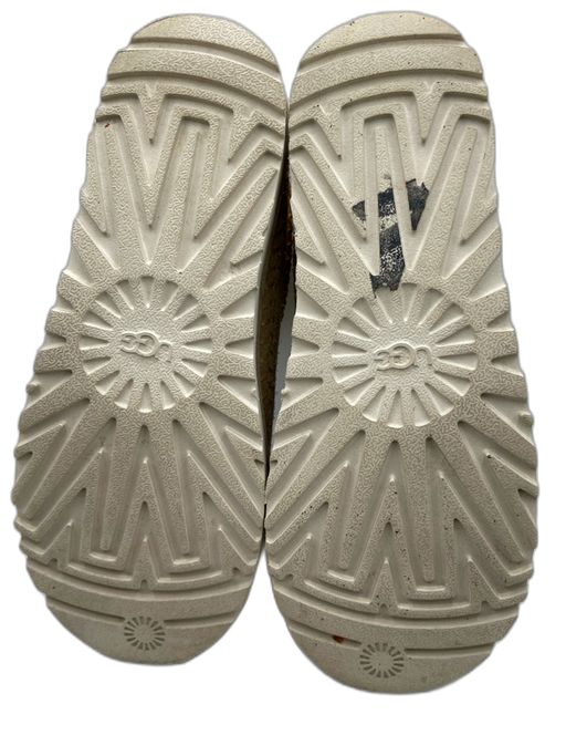 Ugg Shoe Size 7 Tan Beige Suede Fur lined Slip On Embroidered Trim Booties Tan Beige / 7