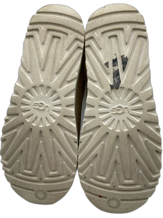 Ugg Shoe Size 7 Tan Beige Suede Fur lined Slip On Embroidered Trim Booties Tan Beige / 7