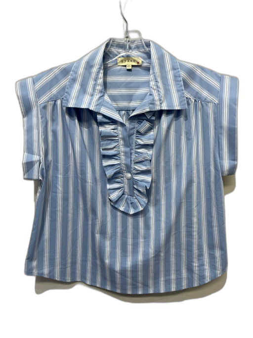 Stark X Size XS Light blue & white Cotton Blend Cap Sleeve Ruffles Collar Top Light blue & white / XS