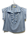 Stark X Size XS Light blue & white Cotton Blend Cap Sleeve Ruffles Collar Top Light blue & white / XS