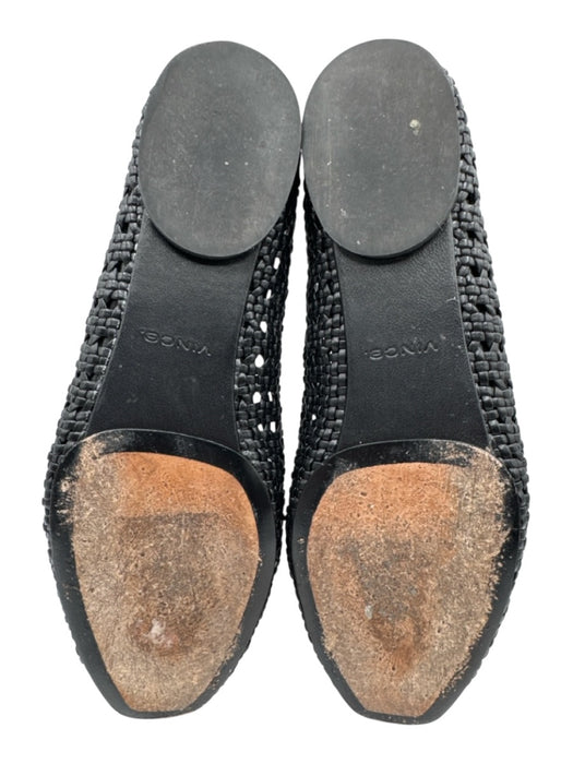 Vince Shoe Size 7 Black Leather Square Toe Woven Mary Jane Flats Black / 7