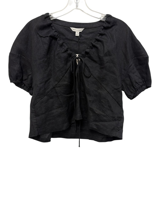 Banana Republic Size XS Black Linen Drawstring Neck Short Sleeve Crop Top Black / XS