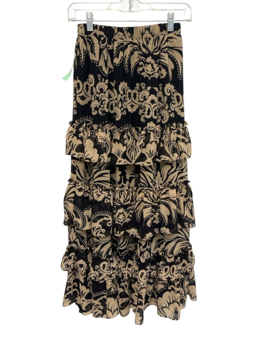 Love The Label Size XS Tan & black Polyester Elastic Waist Floral Tiered Skirt Tan & black / XS