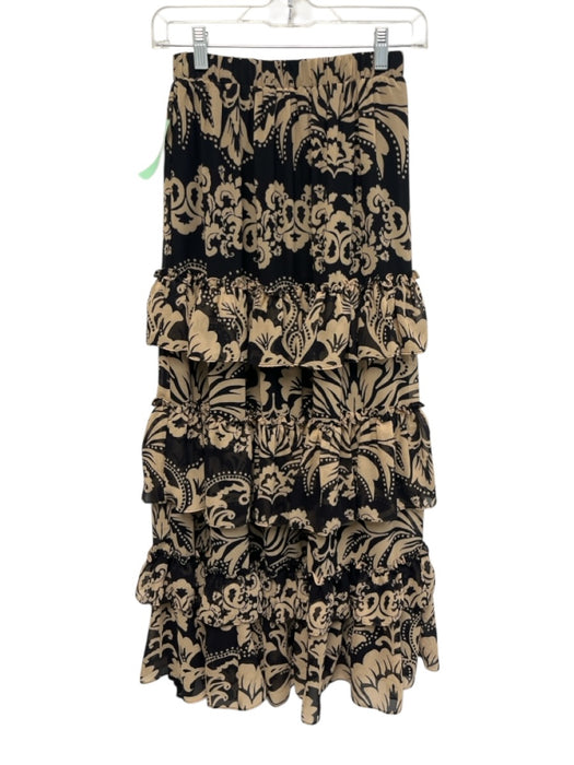 Love The Label Size XS Tan & black Polyester Elastic Waist Floral Tiered Skirt Tan & black / XS