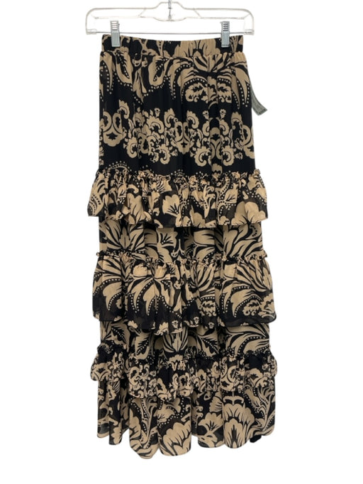 Love The Label Size XS Tan & black Polyester Elastic Waist Floral Tiered Skirt Tan & black / XS