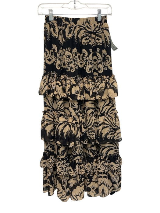 Love The Label Size XS Tan & black Polyester Elastic Waist Floral Tiered Skirt Tan & black / XS