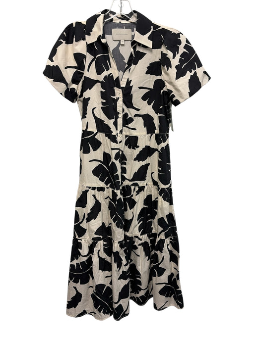 Brochu Walker Size XS Black & White Cotton Palm Frond Print Button Down Dress Black & White / XS