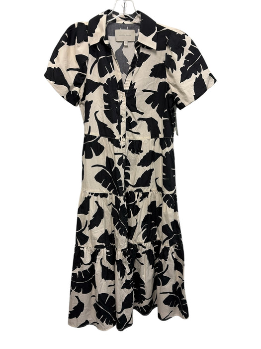Brochu Walker Size XS Black & White Cotton Palm Frond Print Button Down Dress Black & White / XS