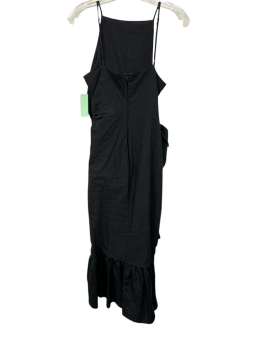 Cinq a Sept Size 4 Black Polyamide Flounce Gathered Side High Square Neck Dress Black / 4