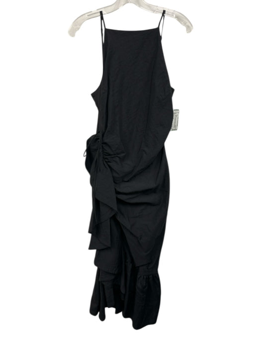 Cinq a Sept Size 4 Black Polyamide Flounce Gathered Side High Square Neck Dress Black / 4