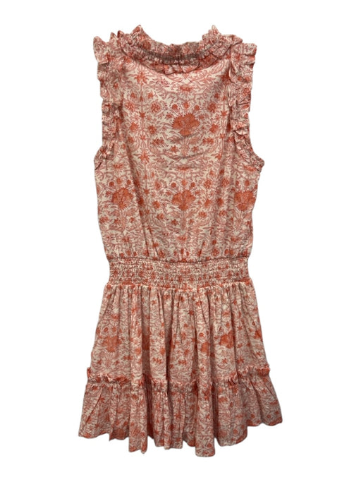 Anna Cate Size S Orange & White Cotton Shirred Waist Floral V Neck Dress Orange & White / S