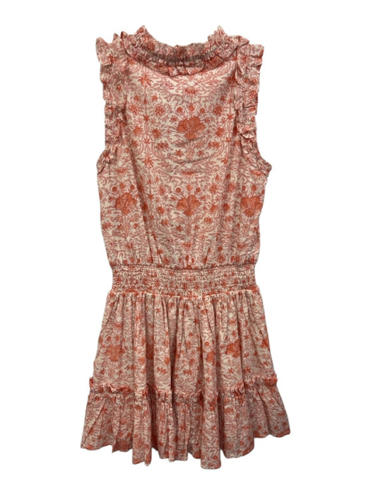 Anna Cate Size S Orange & White Cotton Shirred Waist Floral V Neck Dress Orange & White / S