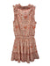 Anna Cate Size S Orange & White Cotton Shirred Waist Floral V Neck Dress Orange & White / S
