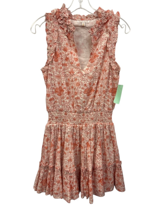 Anna Cate Size S Orange & White Cotton Shirred Waist Floral V Neck Dress Orange & White / S