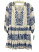 Milly Size 2 White & Blue Embroidered Geometric Balloon Sleeve Mini Dress White & Blue / 2