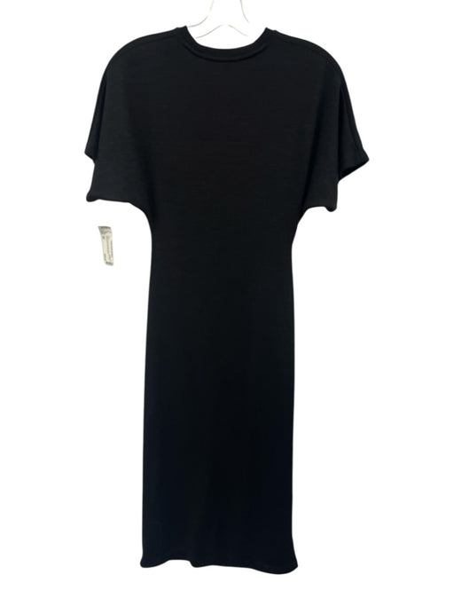 Vince Size XS Black Polyester Blend Knit Side Pleat Short Sleeve Midi Dress Black / XS