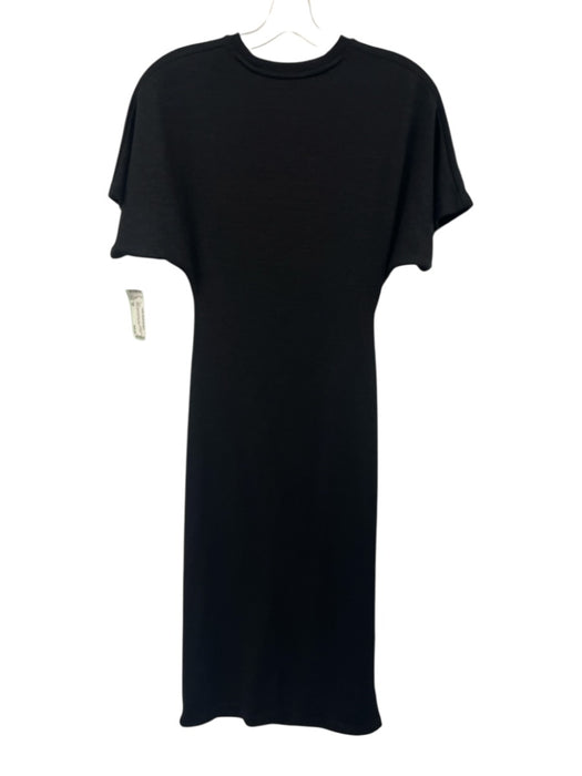 Vince Size XS Black Polyester Blend Knit Side Pleat Short Sleeve Midi Dress Black / XS