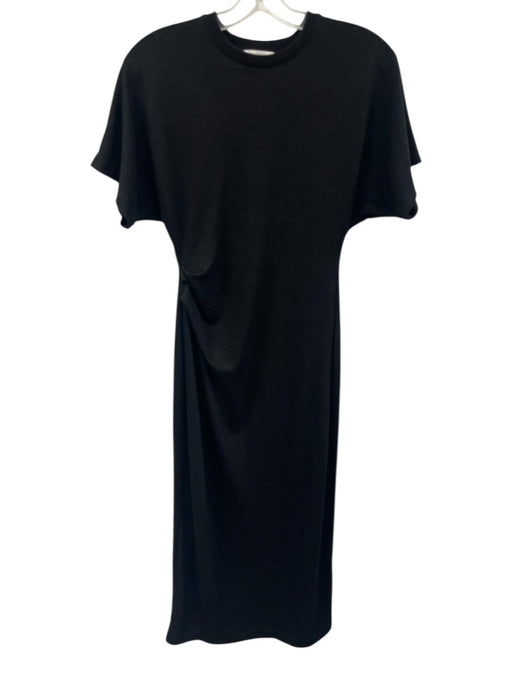 Vince Size XS Black Polyester Blend Knit Side Pleat Short Sleeve Midi Dress Black / XS