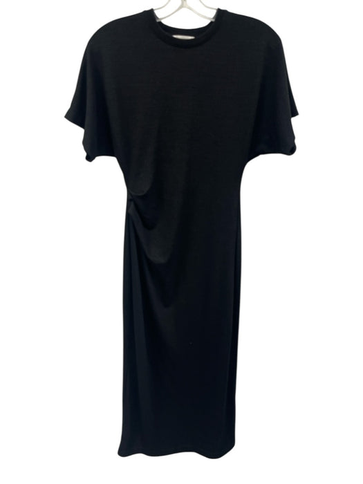 Vince Size XS Black Polyester Blend Knit Side Pleat Short Sleeve Midi Dress Black / XS