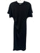 Vince Size XS Black Polyester Blend Knit Side Pleat Short Sleeve Midi Dress Black / XS